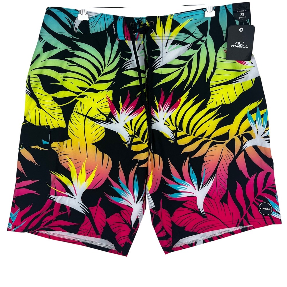 O'Neill Board Shorts Mens 38 XL Tropical Floral Stretch Swim Trunks 20"Surf NWT